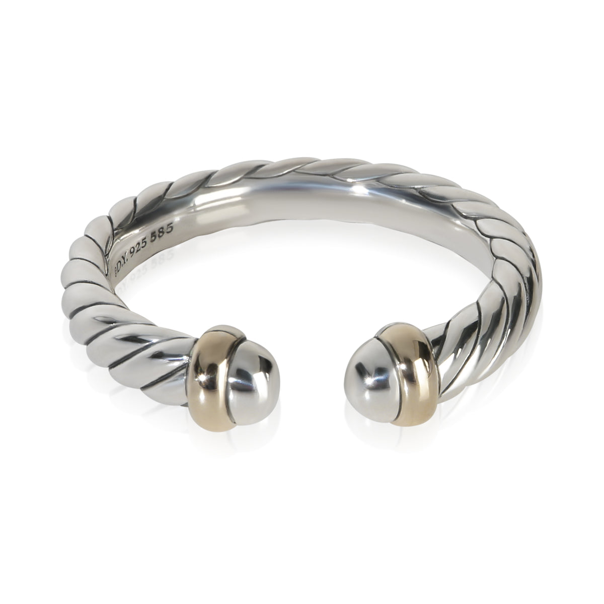 David Yurman Yellow Gold & Sterling Silver  Petite Cable Open Ring fv