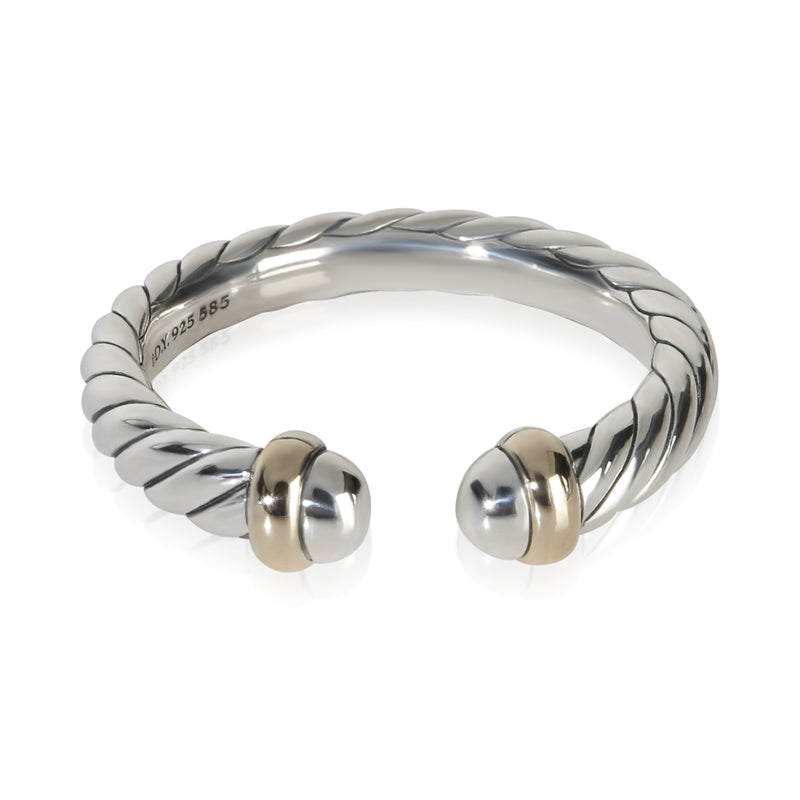 David Yurman Yellow Gold & Sterling Silver  Petite Cable Open Ring fv