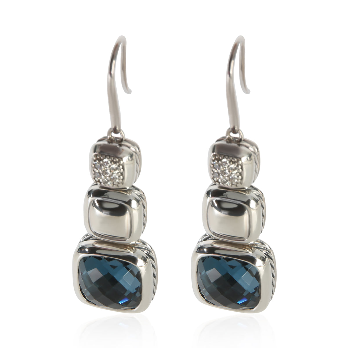 David Yurman Sterling Silver Topaz and Diamond Chiclet Earrings id