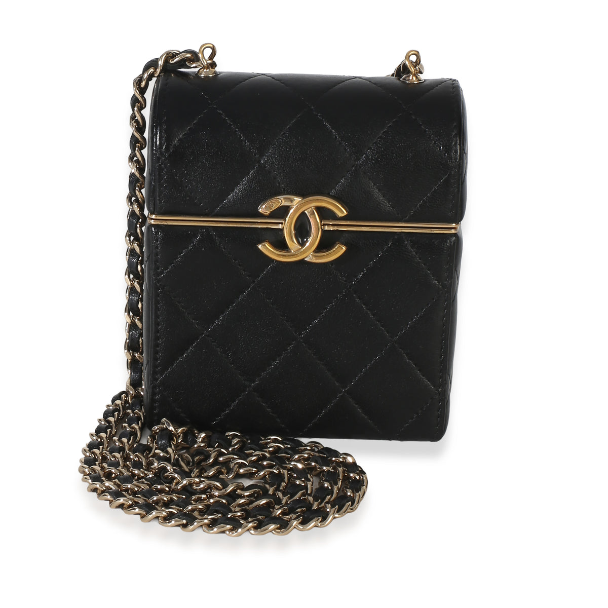 Chanel Black Quilted Lambskin Small Box With Chain Bag Handbag id