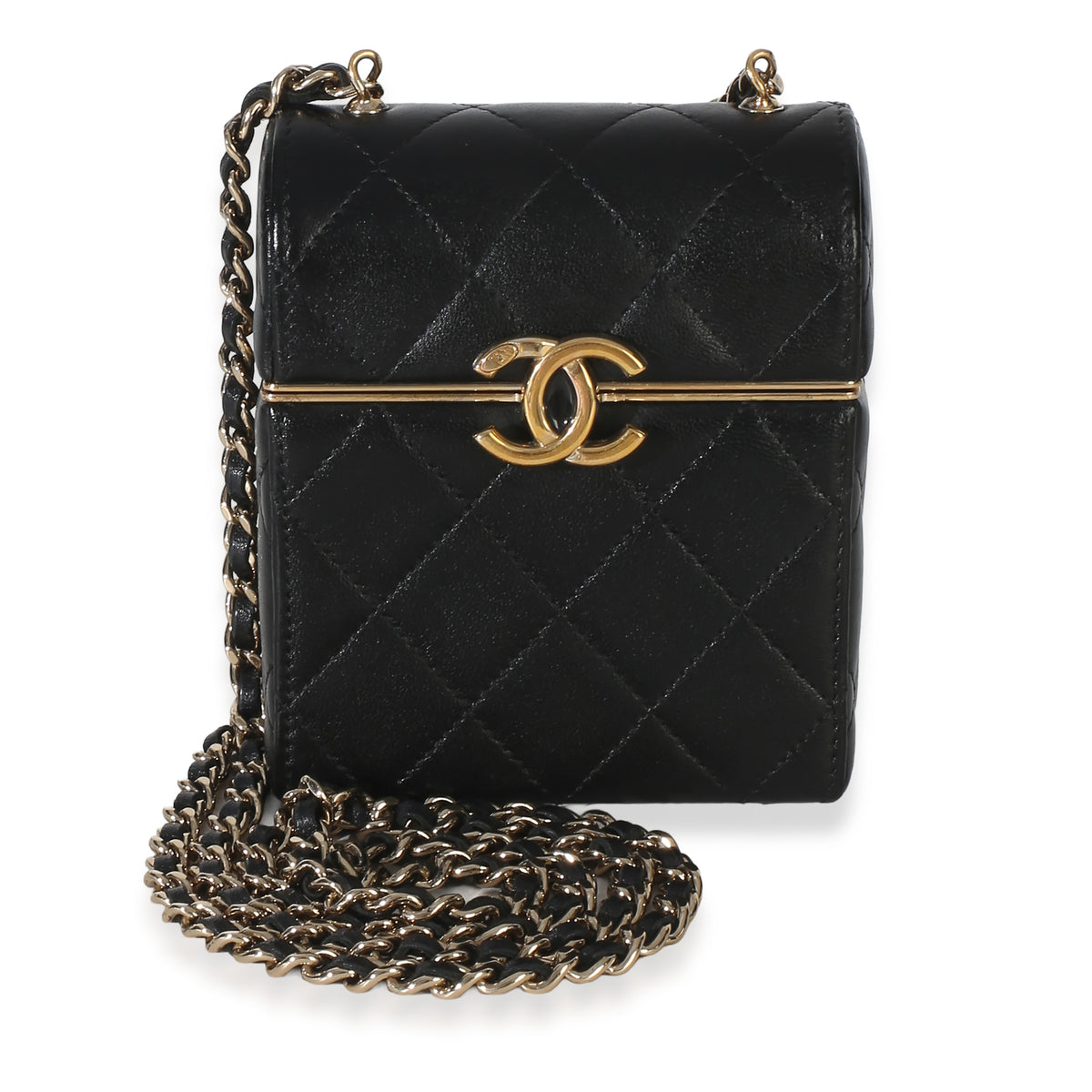 Chanel Black Quilted Lambskin Small Box With Chain Bag Handbag fv