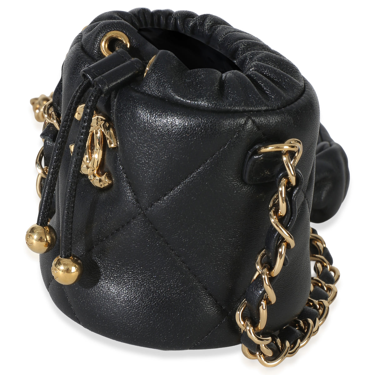 Chanel Black Quilted Lambskin Micro Bucket Bag Handbag 2