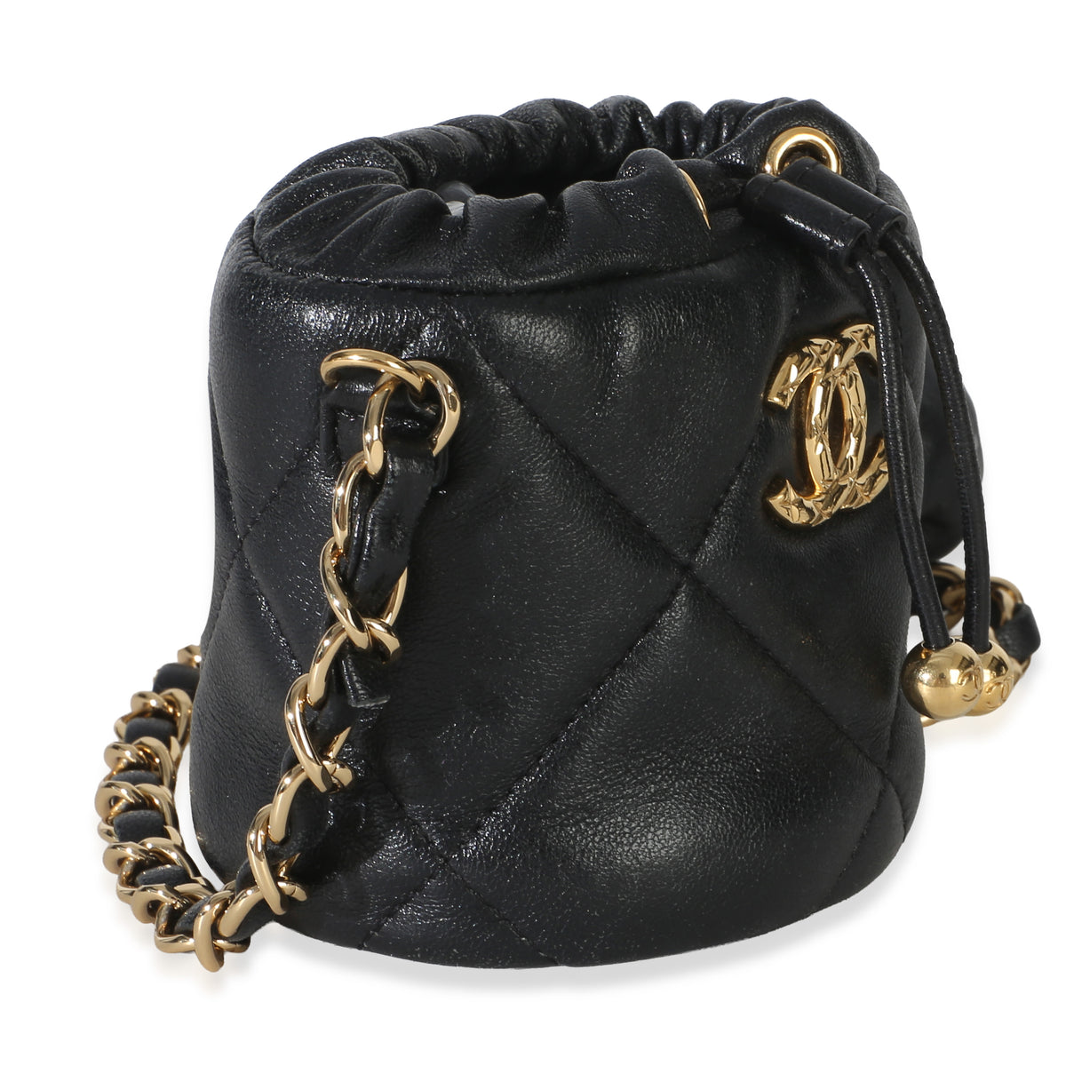 Chanel Black Quilted Lambskin Micro Bucket Bag Handbag 3