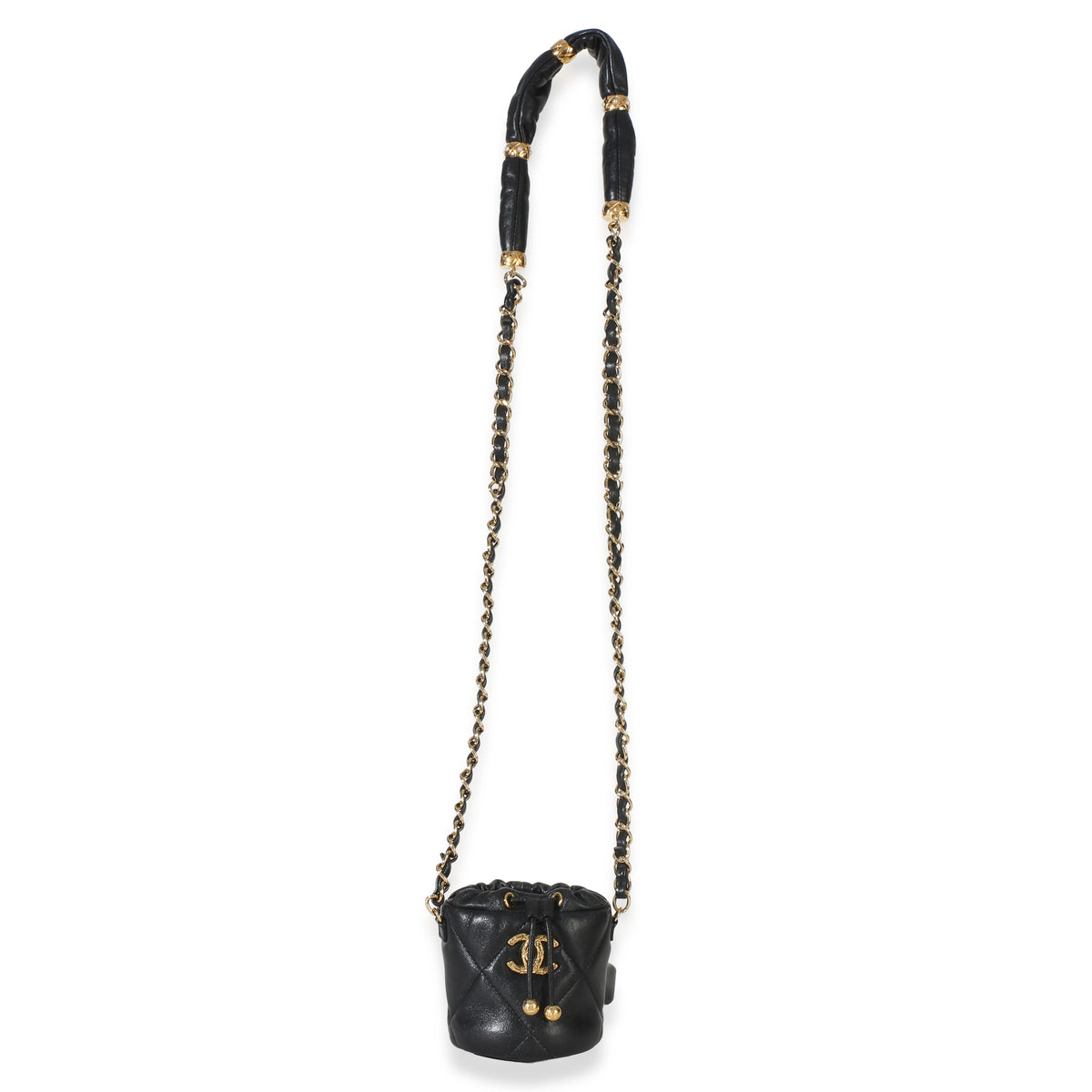 Chanel Black Quilted Lambskin Micro Bucket Bag Handbag 8