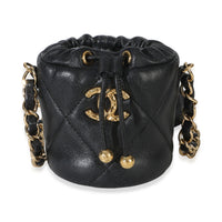 Chanel Black Quilted Lambskin Micro Bucket Bag Handbag fv