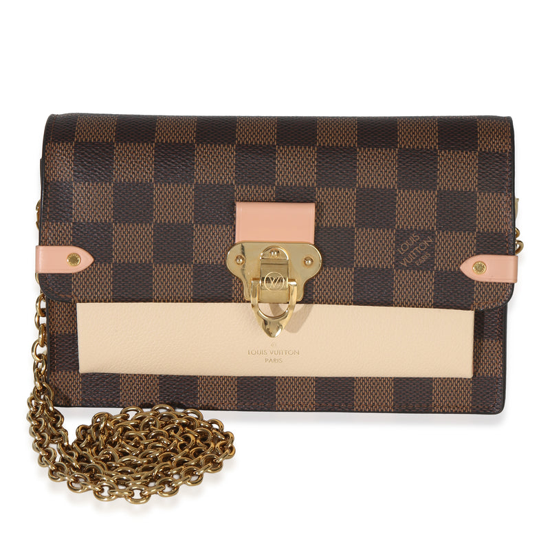 Louis Vuitton Creme Damier Ebene Canvas Vavin Chain Wallet Handbag fv