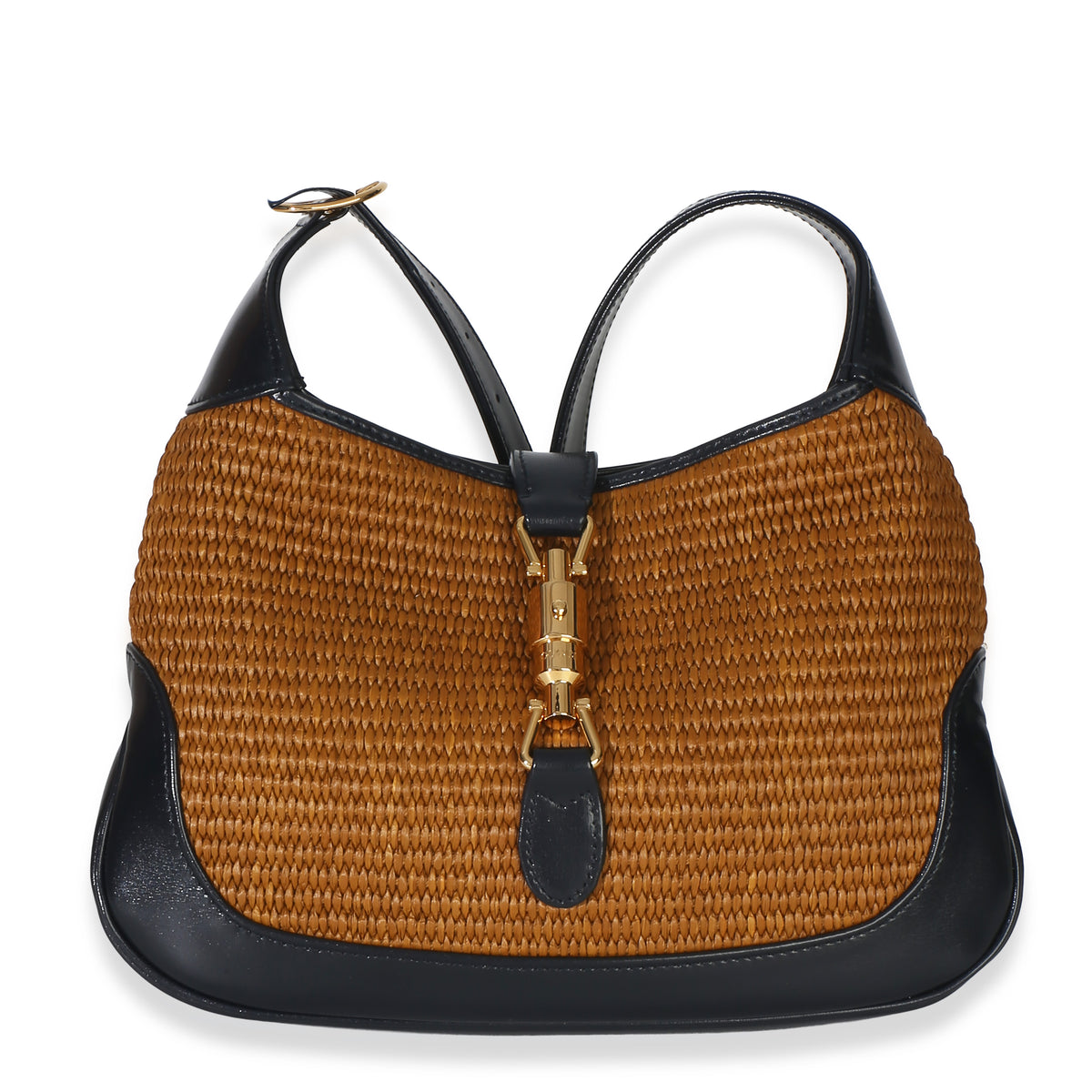Gucci Black Natural Straw Boarded Dyana Lux Calfskin Small Jackie 1961 Hobo Handbag id