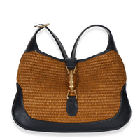 Gucci Black Natural Straw Boarded Dyana Lux Calfskin Small Jackie 1961 Hobo Handbag id