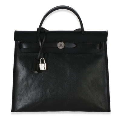 Hermès Black Ecru Toile H Berline Vache Hunter Herbag Zip 31 PHW Handbag id