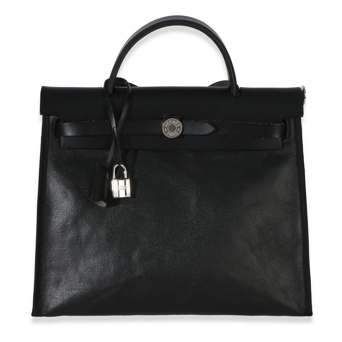 Hermès Black Ecru Toile H Berline Vache Hunter Herbag Zip 31 PHW Handbag id