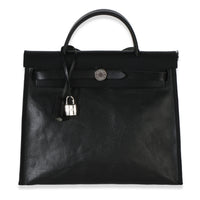 Hermès Black Ecru Toile H Berline Vache Hunter Herbag Zip 31 PHW Handbag id