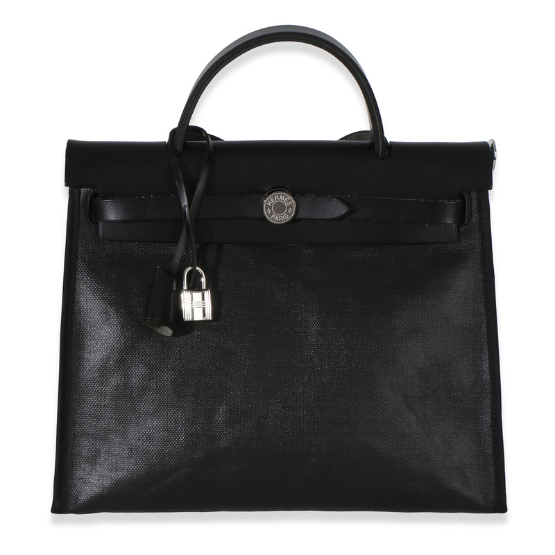 Hermès Black Ecru Toile H Berline Vache Hunter Herbag Zip 31 PHW Handbag id