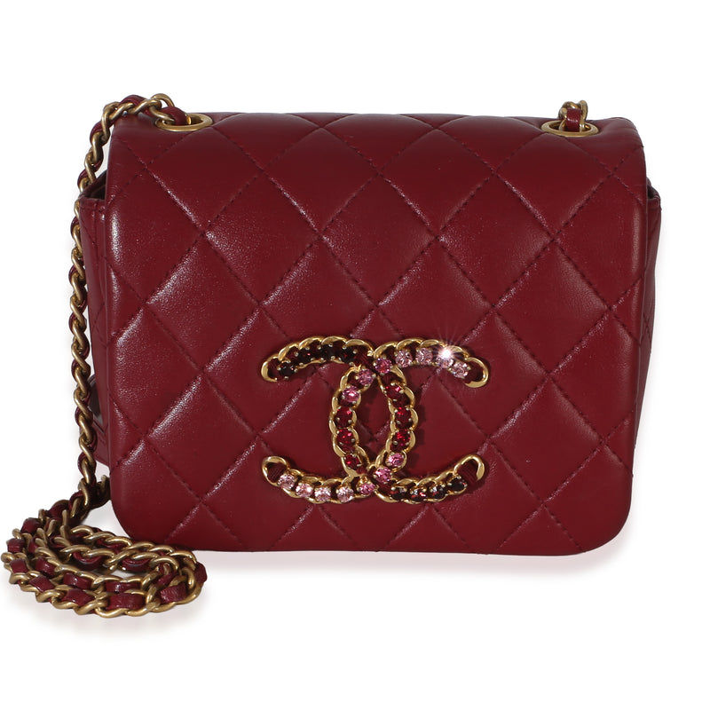 Chanel Red Quilted Lambskin Crystal CC Mini Square Flap Bag Handbag id