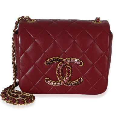 Chanel Red Quilted Lambskin Crystal CC Mini Square Flap Bag Handbag id