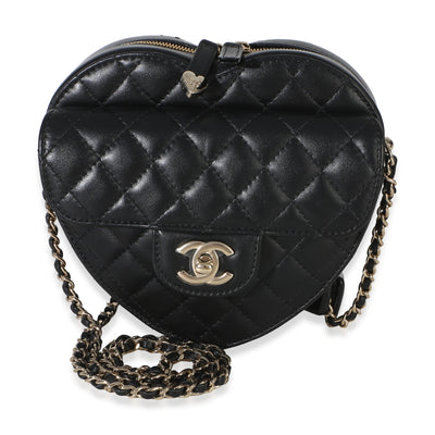 Chanel Black Quilted Lambskin CC In Love Heart Bag Handbag fv
