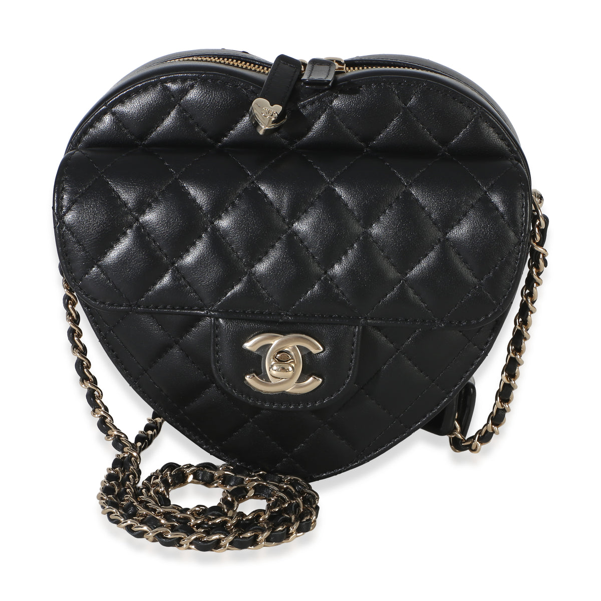 Chanel Black Quilted Lambskin CC In Love Heart Bag Handbag fv