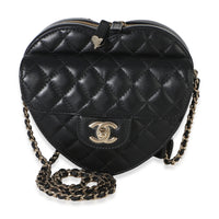 Chanel Black Quilted Lambskin CC In Love Heart Bag Handbag fv