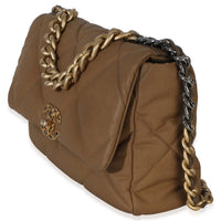 Chanel Brown Quilted Canvas Large  19 Flap Bag Handbag 2
