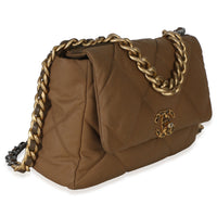 Chanel Brown Quilted Canvas Large  19 Flap Bag Handbag 3