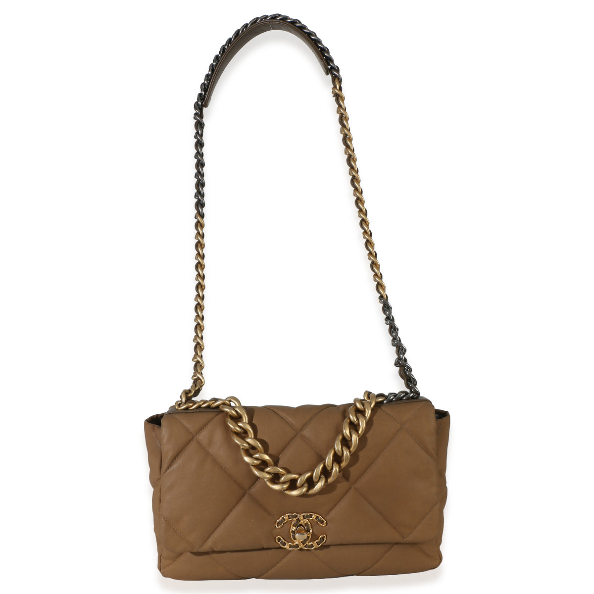 Chanel Brown Quilted Canvas Large  19 Flap Bag Handbag 8