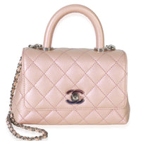Chanel Light Pink Iridescent Quilted Caviar Mini Coco Top Handle Flap Bag Handbag id