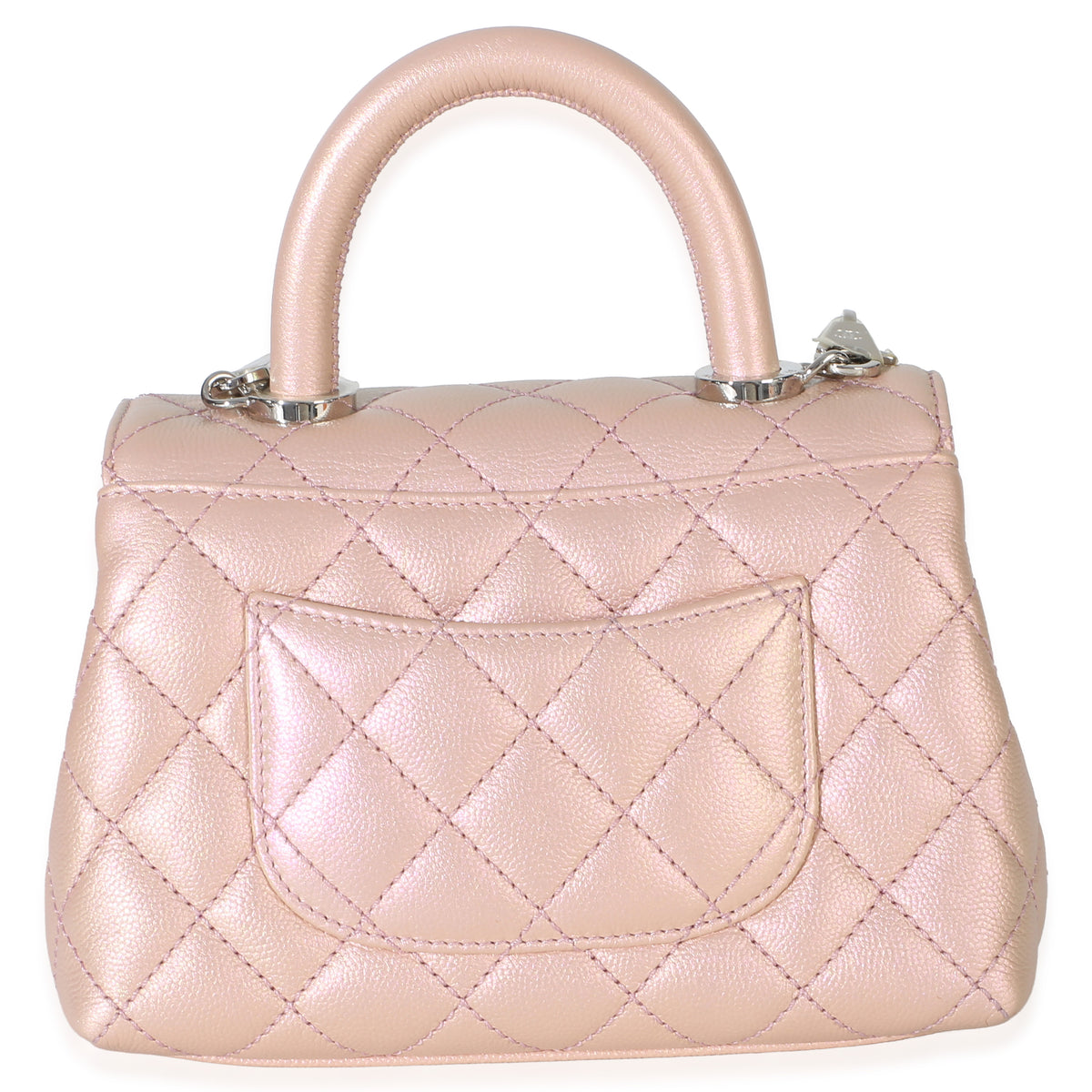 Chanel Light Pink Iridescent Quilted Caviar Mini Coco Top Handle Flap Bag Handbag 4