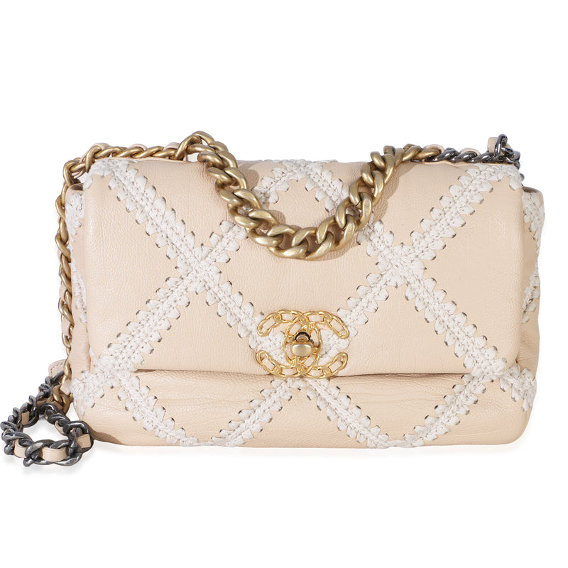 Chanel Beige Calfskin Crochet Medium  19 Flap Bag Handbag id