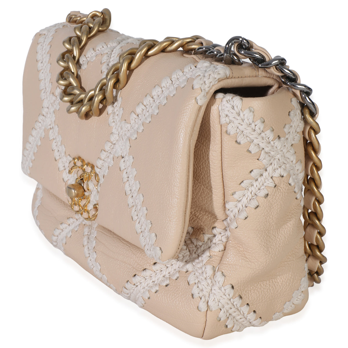 Chanel Beige Calfskin Crochet Medium  19 Flap Bag Handbag 2