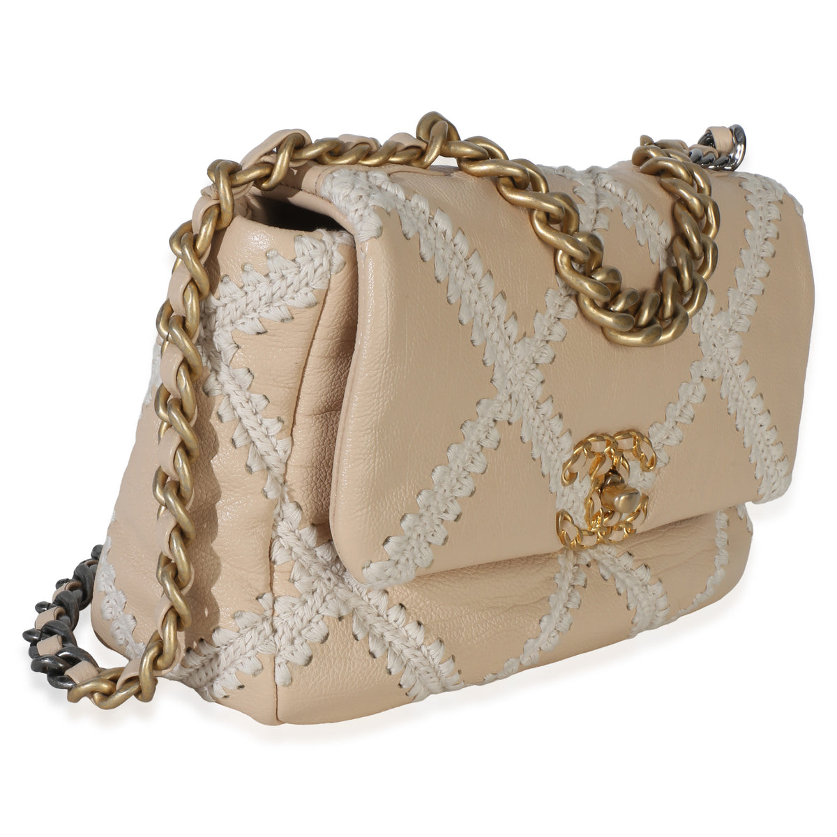 Chanel Beige Calfskin Crochet Medium  19 Flap Bag Handbag 3