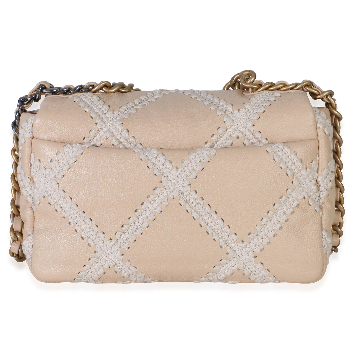Chanel Beige Calfskin Crochet Medium  19 Flap Bag Handbag 4