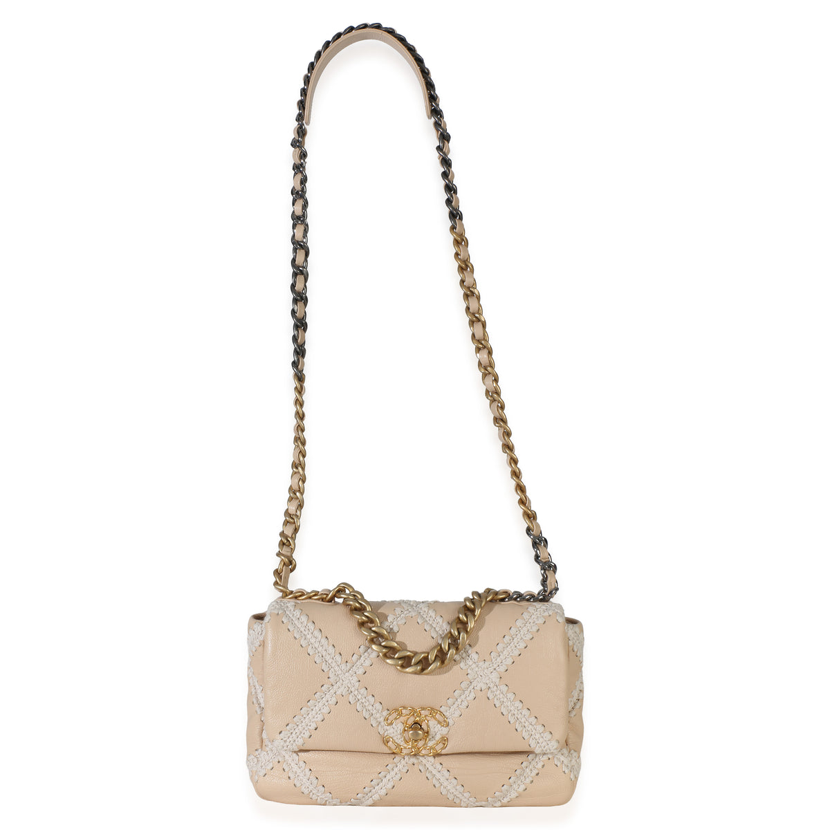 Chanel Beige Calfskin Crochet Medium  19 Flap Bag Handbag 8