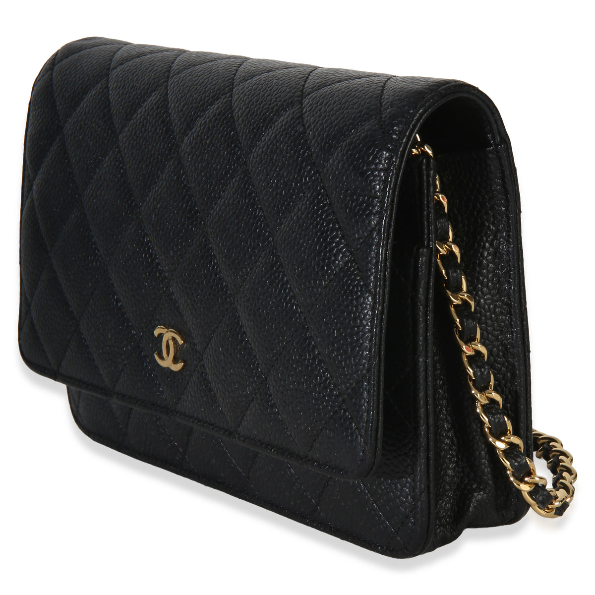 Chanel Black Quilted Caviar Classic Wallet On Chain Handbag 2