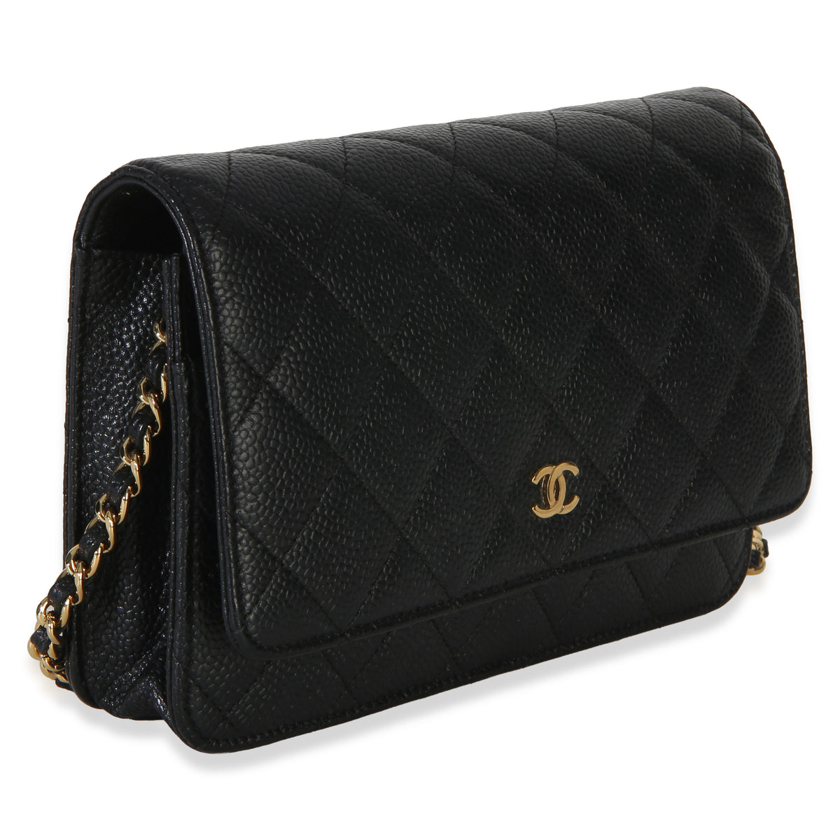 Chanel Black Quilted Caviar Classic Wallet On Chain Handbag 3