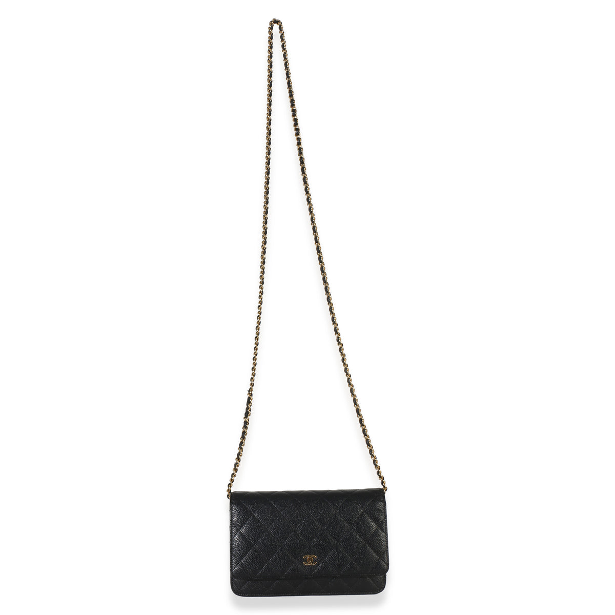 Chanel Black Quilted Caviar Classic Wallet On Chain Handbag 8