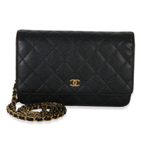 Chanel Black Quilted Caviar Classic Wallet On Chain Handbag fv