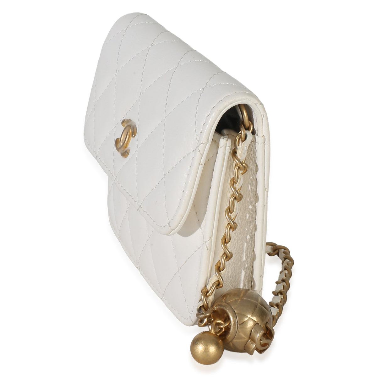 Chanel White Quilted Lambskin Pearl Crush Clutch With Chain Handbag 2