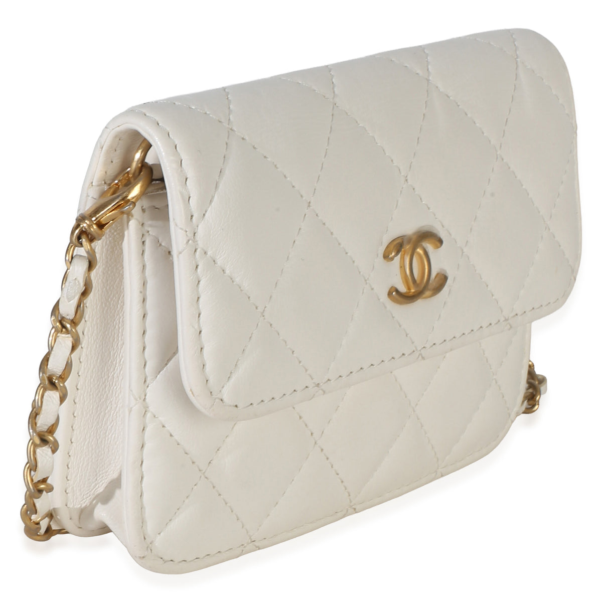 Chanel White Quilted Lambskin Pearl Crush Clutch With Chain Handbag 3