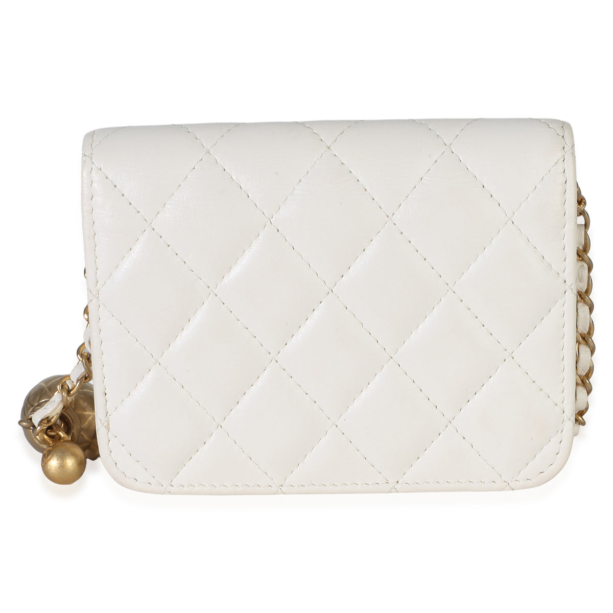 Chanel White Quilted Lambskin Pearl Crush Clutch With Chain Handbag 4