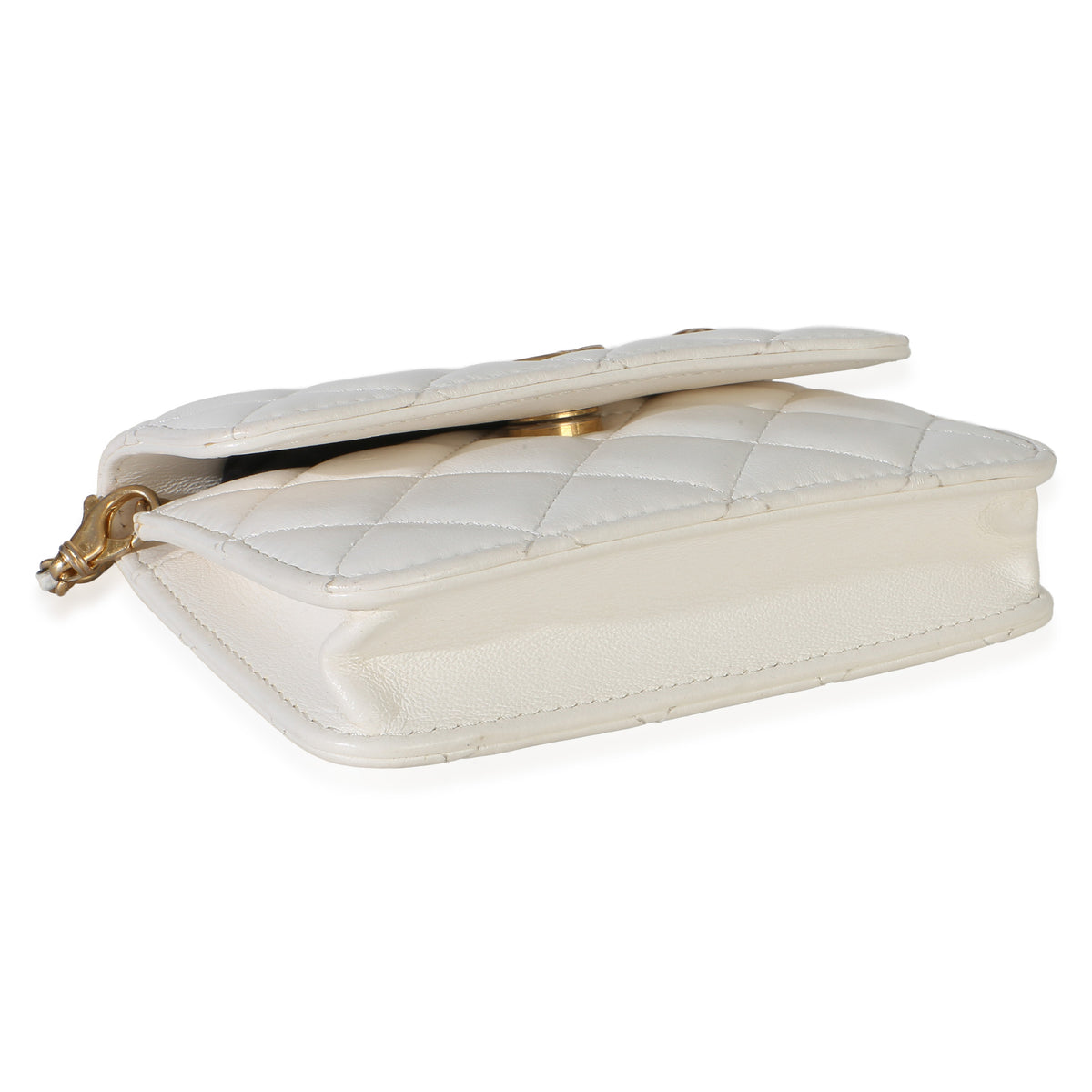 Chanel White Quilted Lambskin Pearl Crush Clutch With Chain Handbag 6
