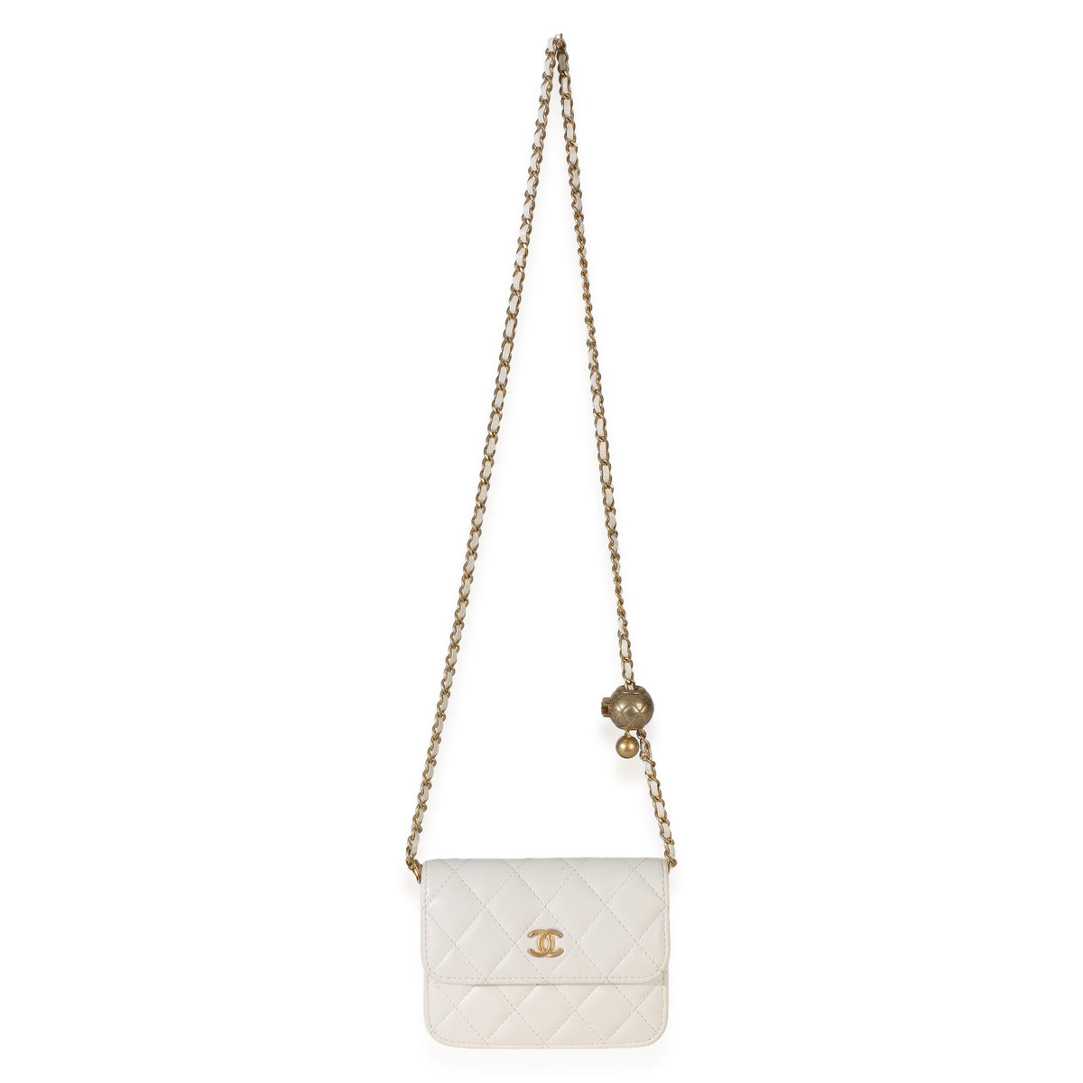 Chanel White Quilted Lambskin Pearl Crush Clutch With Chain Handbag 7