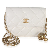 Chanel White Quilted Lambskin Pearl Crush Clutch With Chain Handbag fv