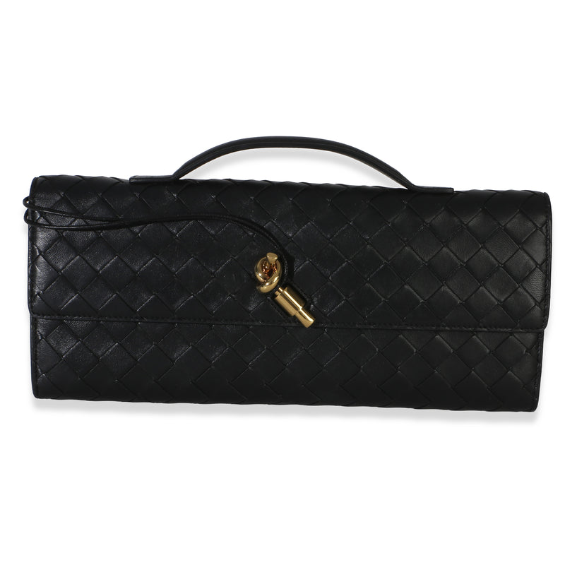 Bottega Veneta Black Nappa Intrecciato Andiamo Top Handle Clutch Handbag id