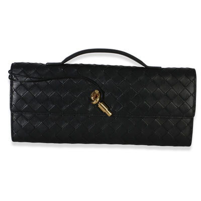 Bottega Veneta Black Nappa Intrecciato Long Andiamo Top Handle Clutch Handbag id