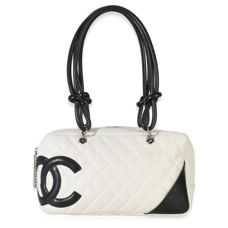 Chanel Vintage White Quilted Calfskin Medium Ligne Cambon Bowler Bag Handbag id