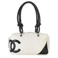Chanel Vintage White Quilted Calfskin Medium Ligne Cambon Bowler Bag Handbag id