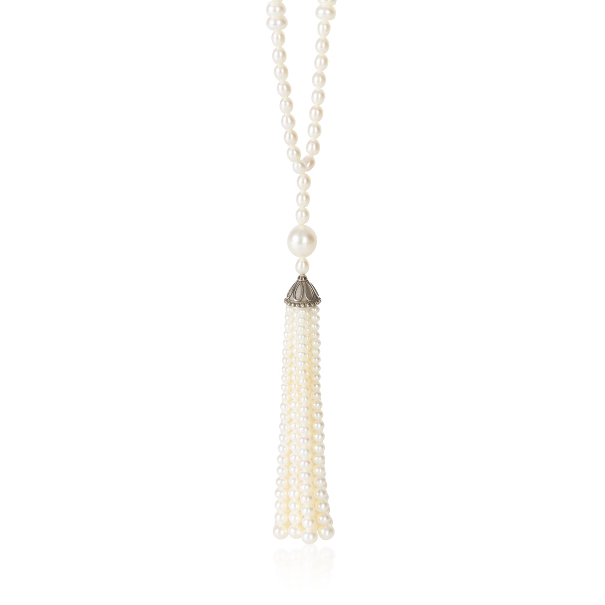 Tiffany & Co. Sterling Silver Pearl Ziegfeld Tassel Necklace fv