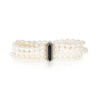 Tiffany & Co. Sterling Silver Pearl and Onyx Ziegfeld 4 Strand Bracelet fv