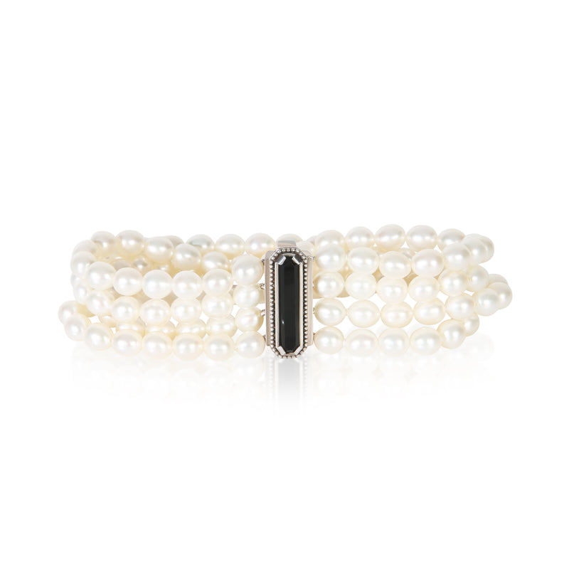 Tiffany & Co. Sterling Silver Pearl and Onyx Ziegfeld 4 Strand Bracelet fv