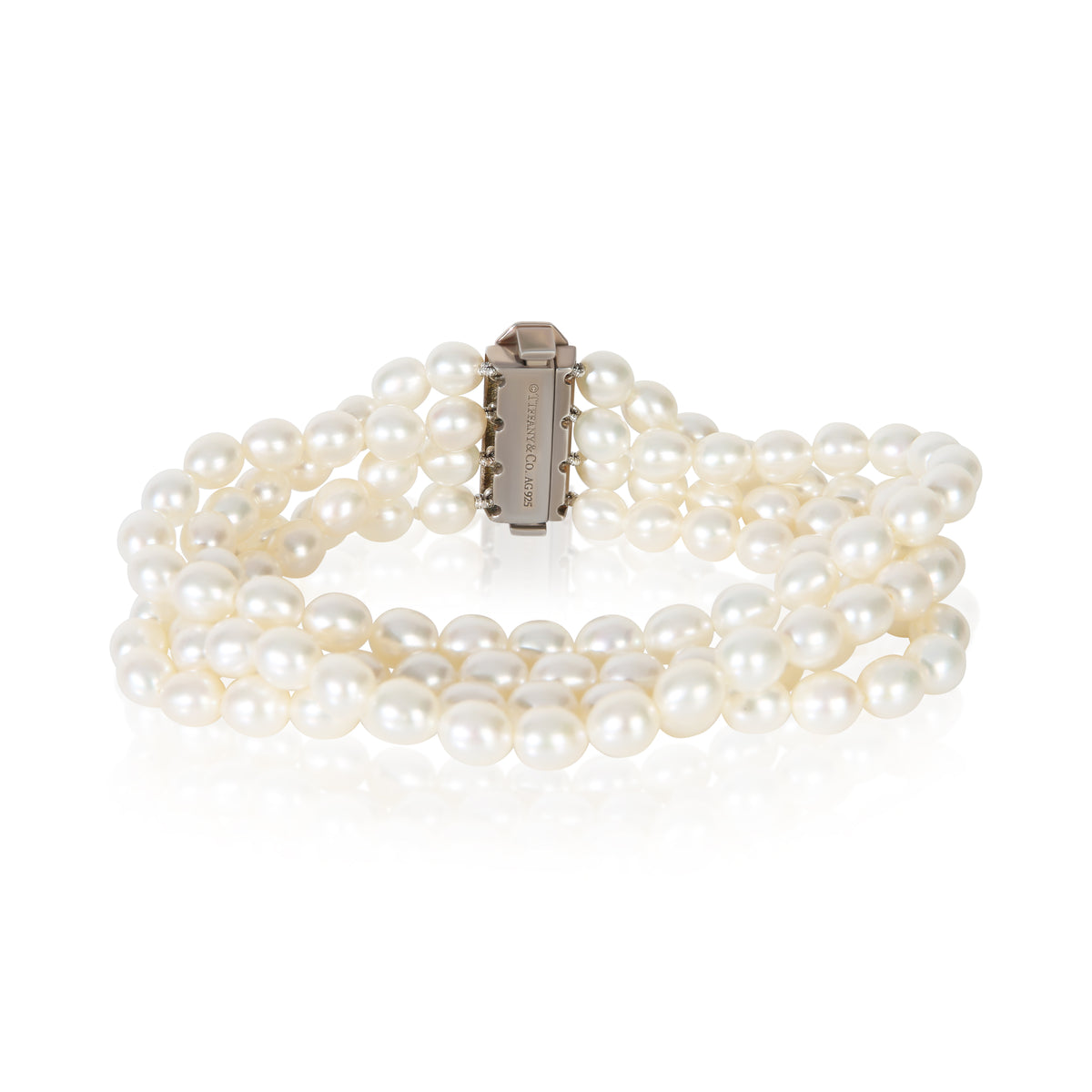 Tiffany & Co. Sterling Silver Pearl and Onyx Ziegfeld 4 Strand Bracelet 3