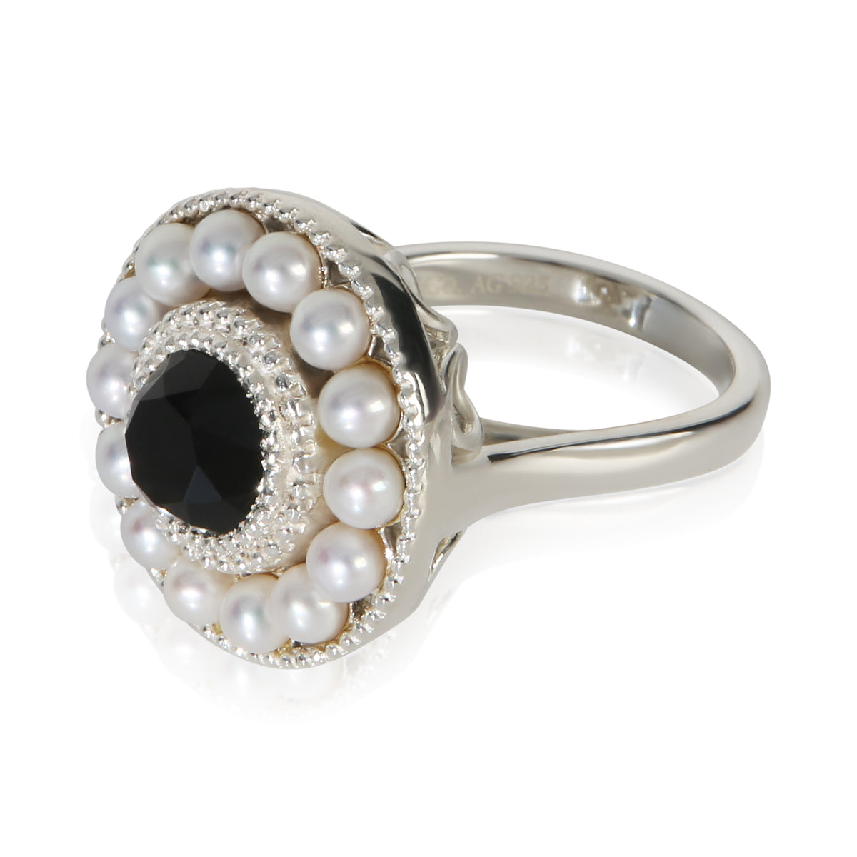 Tiffany & Co. Sterling Silver Onyx and Pearl Cocktail Ring 2
